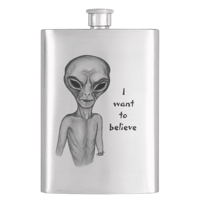 Grey Alien , I want to believe Hip Flask (Front)