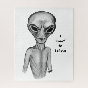Grey Alien , I want to believe Jigsaw Puzzle