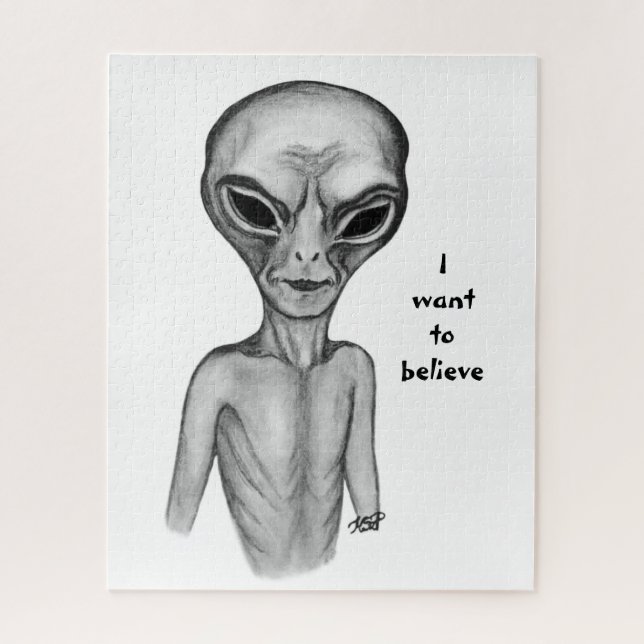 Grey Alien , I want to believe Jigsaw Puzzle (Vertical)