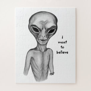 Grey Alien , I want to believe Jigsaw Puzzle