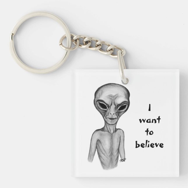 Grey Alien , I want to believe Keychain (Front)