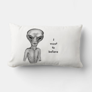 Grey Alien , I want to believe Lumbar Pillow