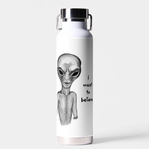Grey Alien , I want to believe Water Bottle