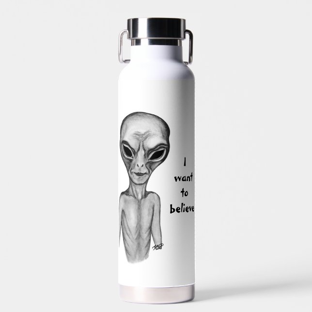 Grey Alien , I want to believe Water Bottle (Front)