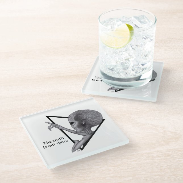 Grey Alien, the truth is out there Glass Coaster (Angled)