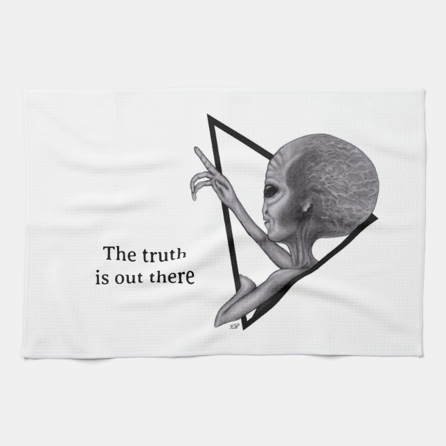 Grey Alien, the truth is out there Kitchen Towel (Horizontal)