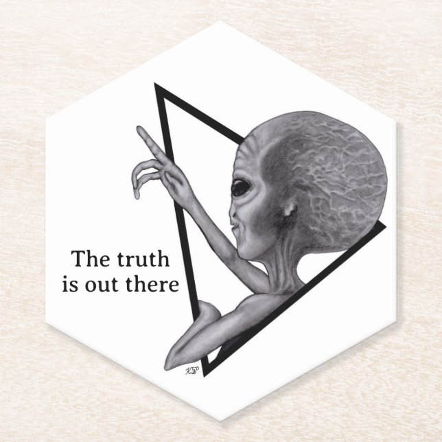 Grey Alien, the truth is out there Paper Coaster (Front)