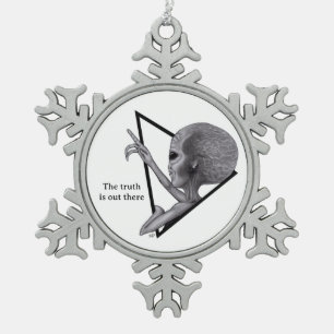 Grey Alien, the truth is out there Snowflake Pewter Christmas Ornament