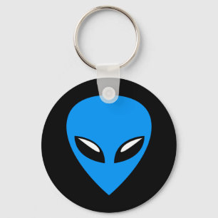 Grey Alien UFO Blue Keychain