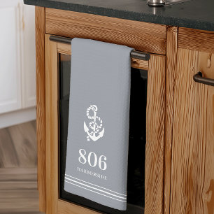 Grey Anchor House Number & Street Name Kitchen Towel