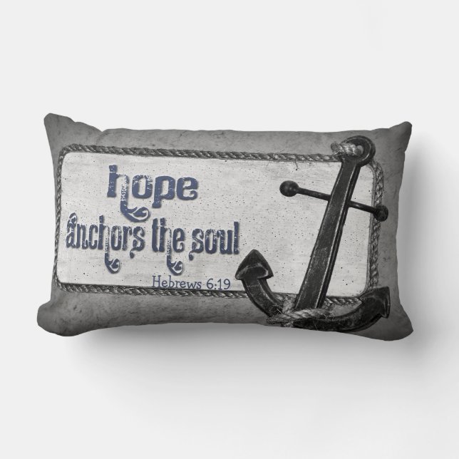 grey anchor with scripture verse lumbar pillow (Front)