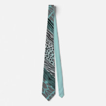 Grey And Aqua Animal Printed Zebra Stripe Tie
