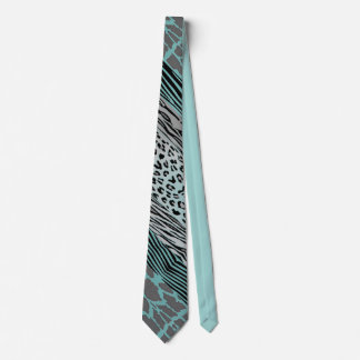 Grey And Aqua Animal  Printed Zebra Stripe Tie