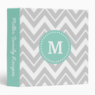 Grey and Aqua Chevron Custom Monogram Binder