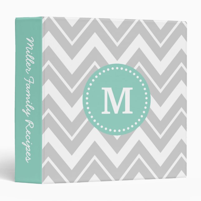 Grey and Aqua Chevron Custom Monogram Binder (Front/Spine)