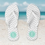 Grey and Aqua Chevron Monogram Flip Flops<br><div class="desc">Custom printed flip flop sandals with a stylish modern chevron pattern and your custom monogram or other text in a circle frame. Click Customize It to change text fonts and colours or add your own images to create a unique one of a kind design!</div>