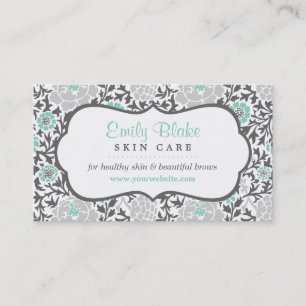 Grey and Aqua Floral Damask Appointment Card