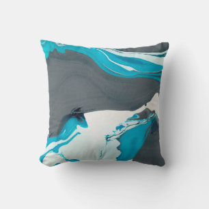 grey and aqua marble design throw pillow