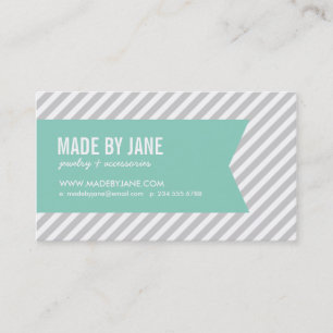 Grey and Aqua Modern Stripes and Ribbon Business Card