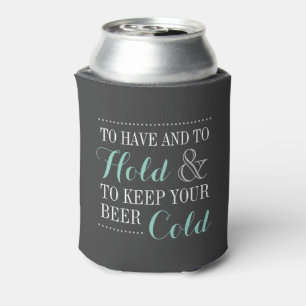 Grey and Aqua Modern Wedding Monogram Can Cooler