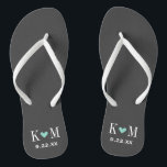 Grey and Aqua Modern Wedding Monogram Flip Flops<br><div class="desc">Custom printed flip flop sandals personalized with a cute heart and your monogram initials and wedding date. Click Customize It to change text fonts and colours or add your own images to create a unique one of a kind design!</div>