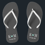 Grey and Aqua Modern Wedding Monogram Flip Flops<br><div class="desc">Custom printed flip flop sandals personalized with a cute heart and your monogram initials and wedding date. Click Customize It to change text fonts and colours or add your own images to create a unique one of a kind design!</div>
