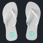 Grey and Aqua Tiny Dots Monogram Flip Flops<br><div class="desc">Custom printed flip flop sandals with a cute girly polka dot pattern and your custom monogram or other text in a circle frame. Click Customize It to change text fonts and colours or add your own images to create a unique one of a kind design!</div>