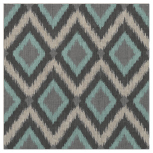 Grey and Aqua Tribal Ikat Chevron Fabric