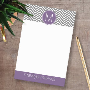 Grey and Aubergine Chevrons with Custom Monogram Post-it Notes