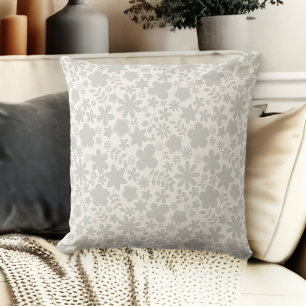 Grey And Beige Cream Coloured Floral Couch Throw Pillow