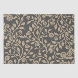 Grey and Beige Swirly Floral Pattern Nice Simple Tissue Paper