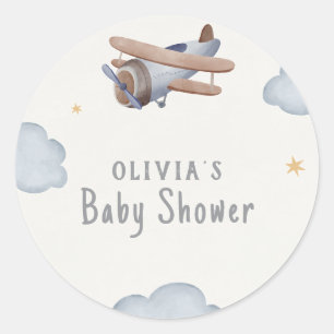 Grey And Beige Watercolor Baby Shower Classic Round Sticker
