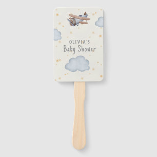 Grey And Beige Watercolor Baby Shower Hand Fan