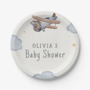 Grey And Beige Watercolor Baby Shower Paper Plate