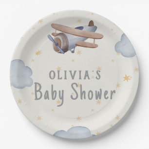 Grey And Beige Watercolor Baby Shower Paper Plate