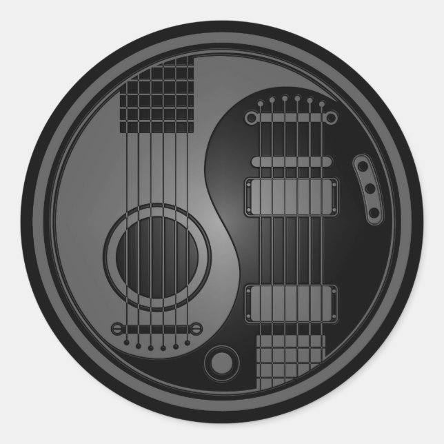 Grey and Black Acoustic Electric Guitars Yin Yang Classic Round Sticker (Front)