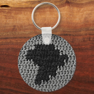 Grey and Black Africa Map Unique Crochet Print on Keychain