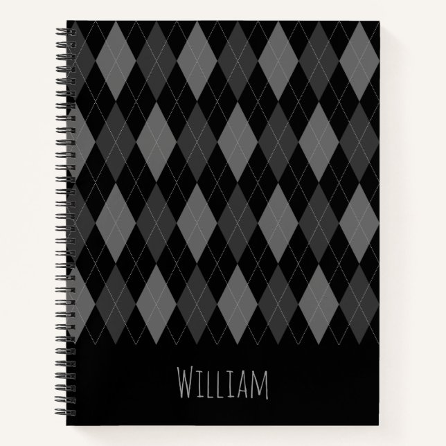 Grey and Black Argyle Pattern Notebook (Front)