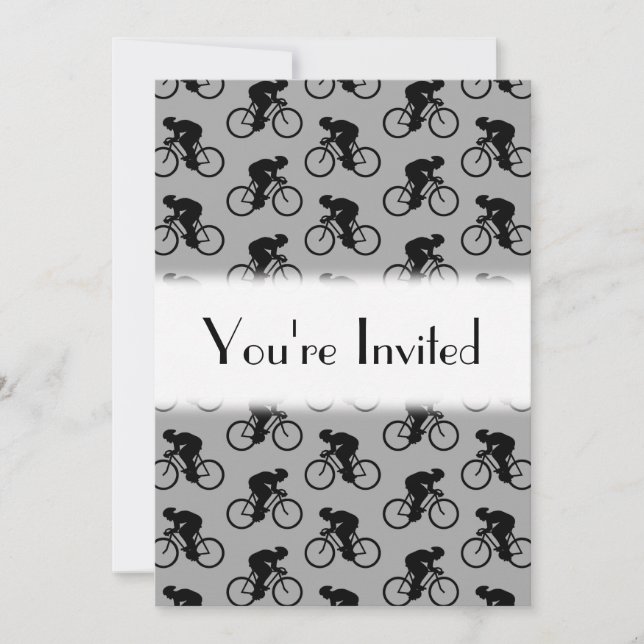 Grey and Black Bicycle Pattern. Invitation (Front)
