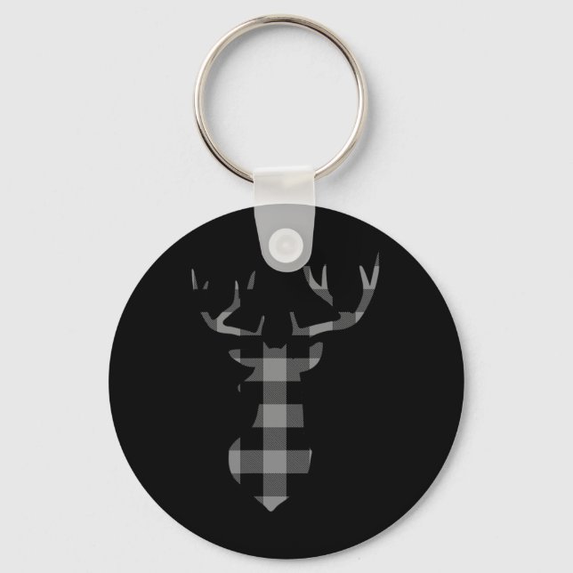 Grey And Black Buffalo Plaid Flannel Christmas Dee Keychain (Front)