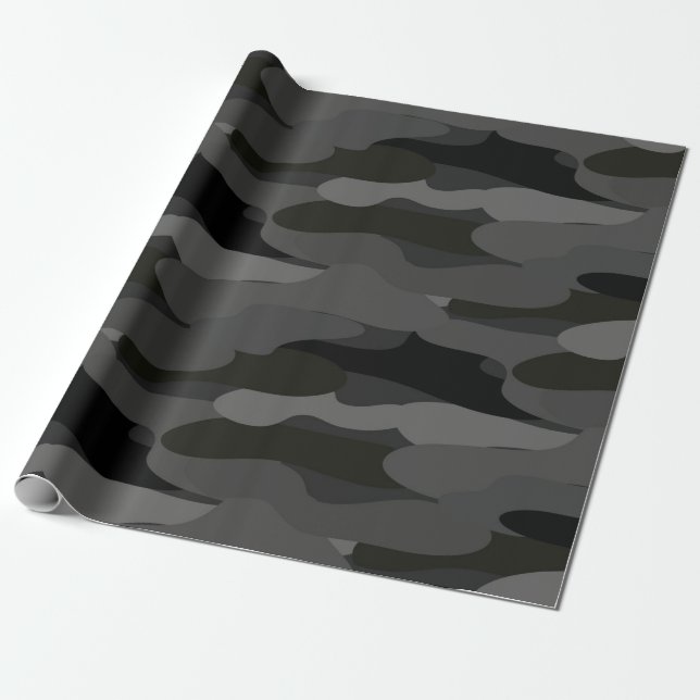 Grey and Black Camouflage Wrapping Paper (Unrolled)