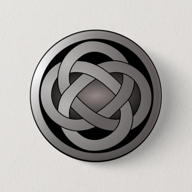 Grey and Black, Celtic Knot. 2 Inch Round Button (Front)