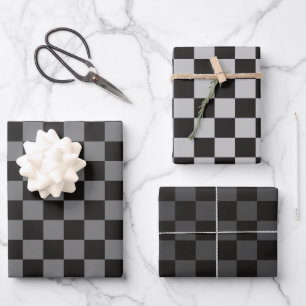 Grey and Black Chequered Wrapping Paper Sheets