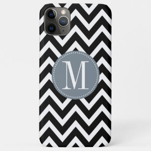 Grey and Black Chevron Custom Monogram iPhone 11 Pro Max Case