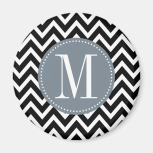 Grey and Black Chevron Custom Monogram Magnet