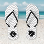 Grey and Black Chevron Monogram Flip Flops<br><div class="desc">Custom printed flip flop sandals with a stylish modern chevron pattern and your custom monogram or other text in a circle frame. Click Customize It to change text fonts and colours or add your own images to create a unique one of a kind design!</div>