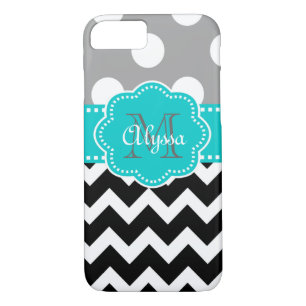 Grey and Black Chevron Teal Phone Case