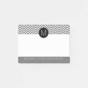 Grey and Black Chevrons with Custom Monogram Post-it Notes