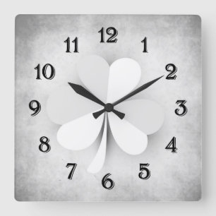 Grey and Black Clover Irish Grunge Square Wall Clock