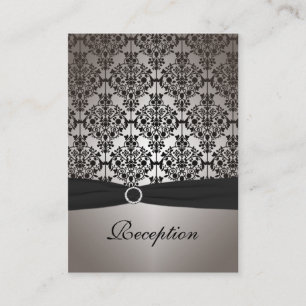 Grey and Black Damask Reception Card